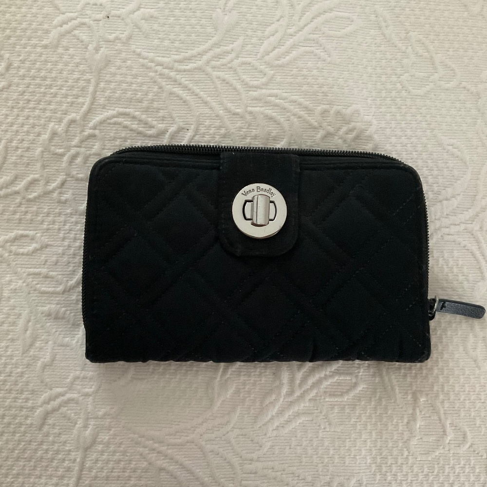 Vera Bradley RFID turn lock wallet in black microfiber